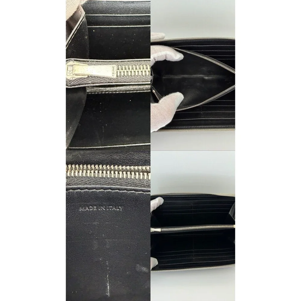 CELINE Logo PVC Leather Zip Around Long Wallet Gray Authentic Designer/132